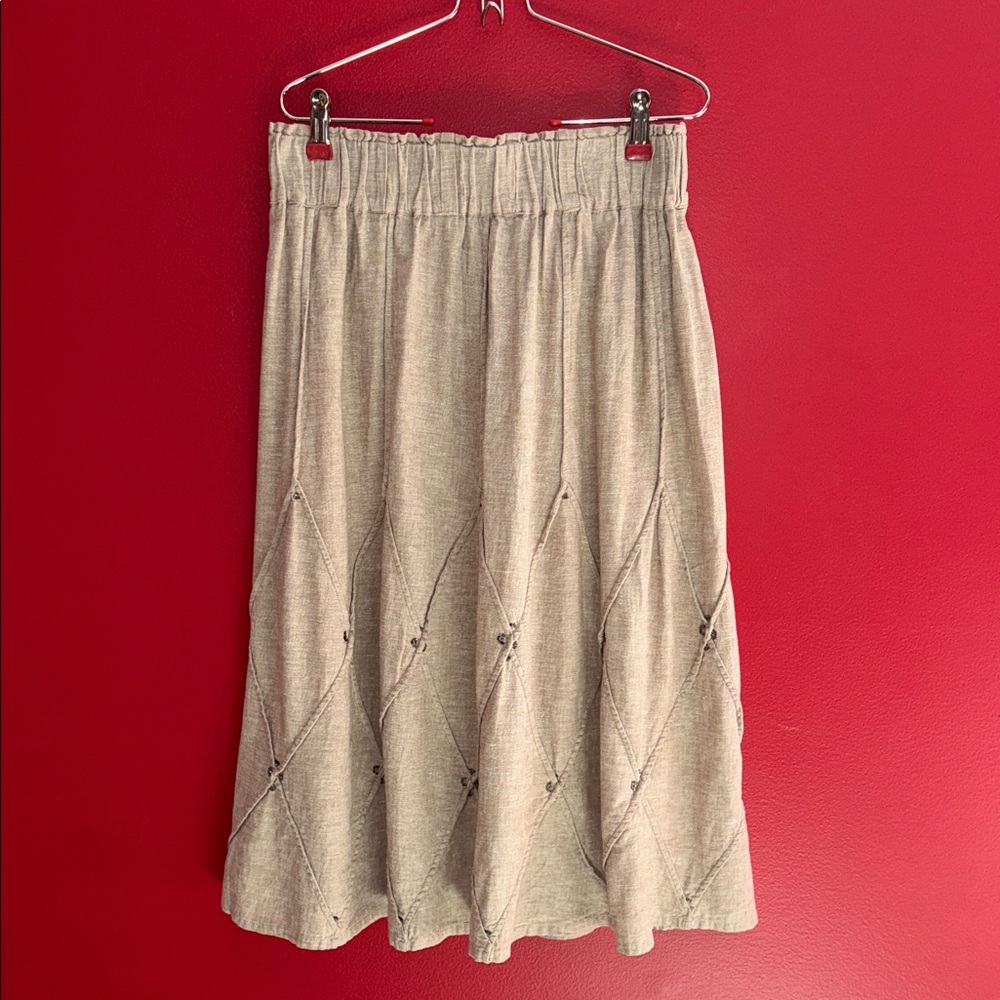 Cordelia Tan Linen Blend Midi Skirt M
